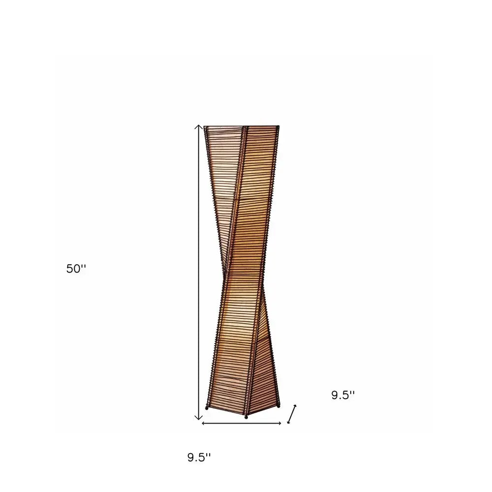 50" Black Floor Lamp With Black and Tan Twisted Cylinder Shade HomeRoots