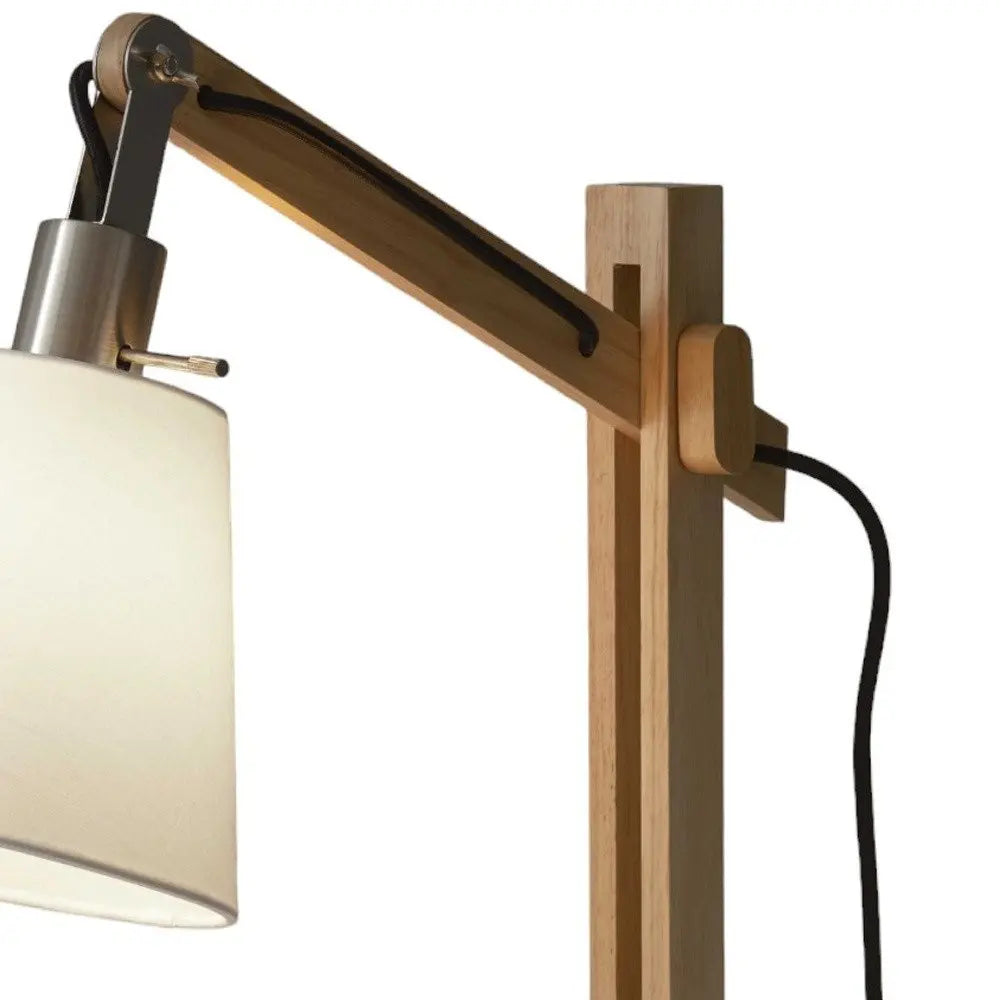 25" Natural Wood Adjustable Height Table Lamp With White Bell Shade HomeRoots