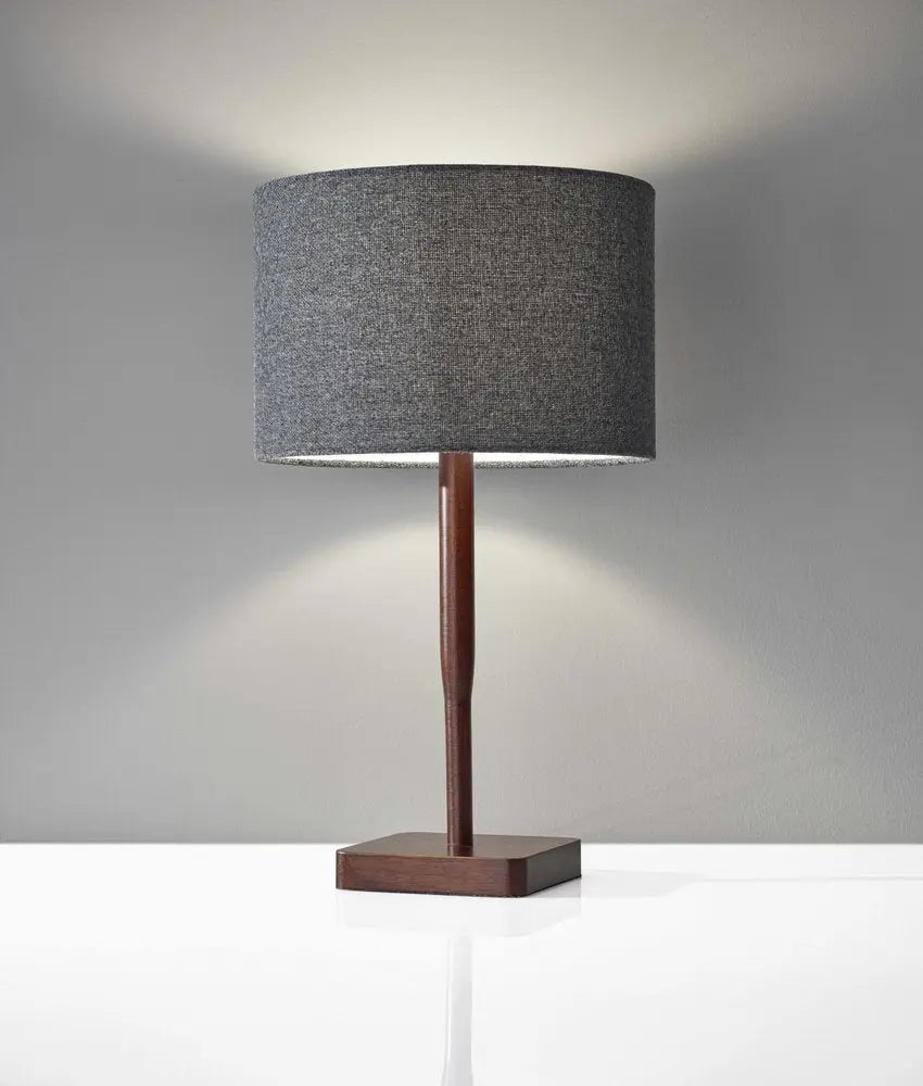 21" Brown Solid Wood Table Lamp With Dark Gray Drum Shade HomeRoots