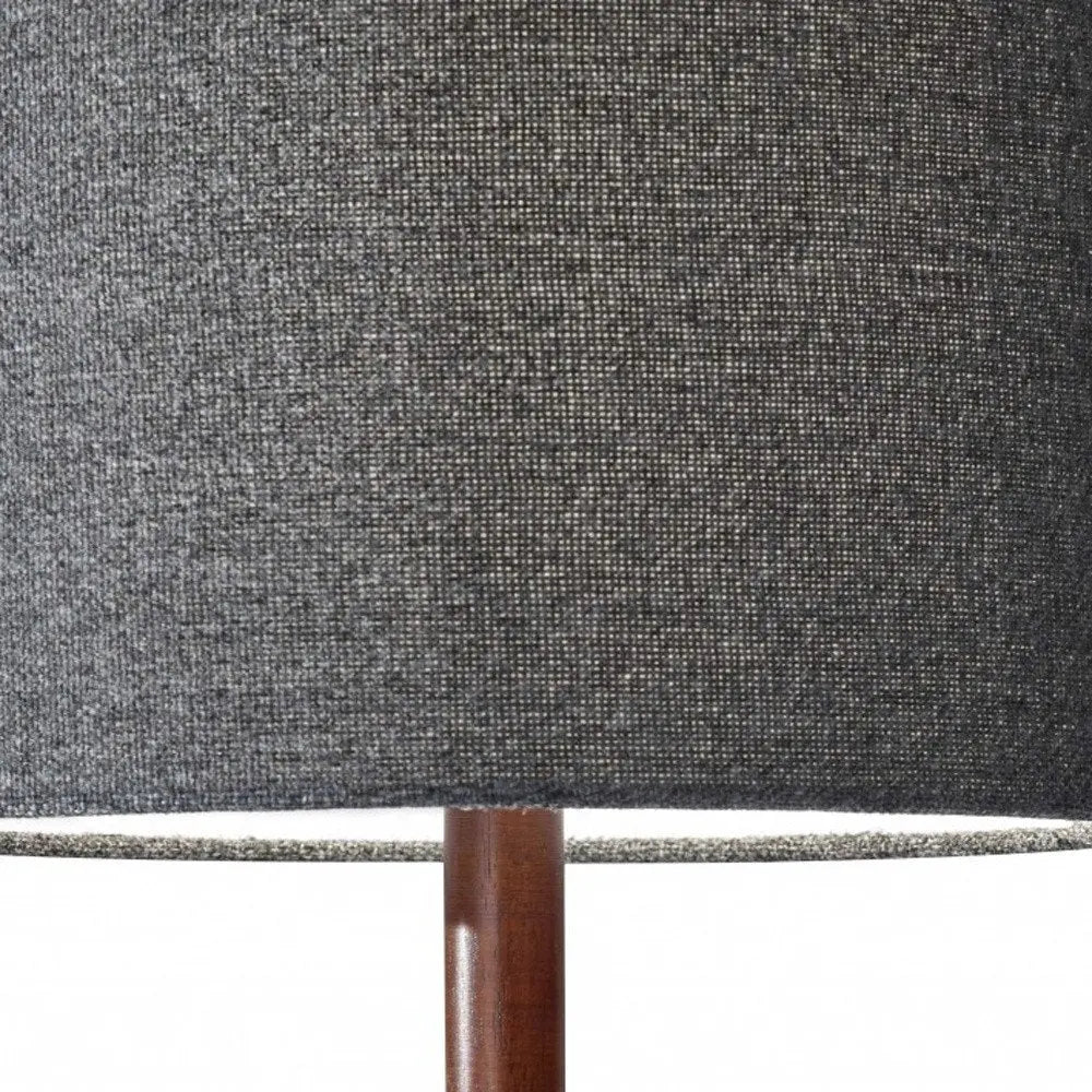 21" Brown Solid Wood Table Lamp With Dark Gray Drum Shade HomeRoots