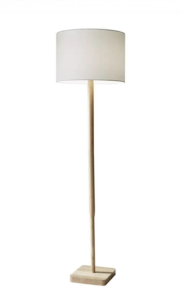 59" Natural Solid Wood Floor Lamp With White Linen Drum Shade HomeRoots