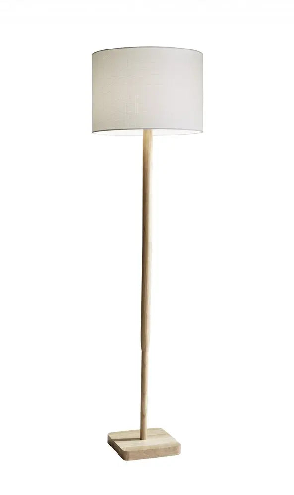 59" Natural Solid Wood Floor Lamp With White Linen Drum Shade HomeRoots