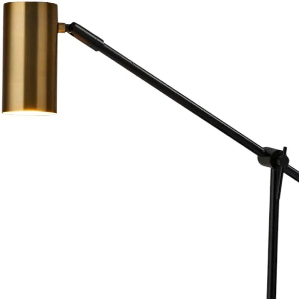 22" Black Metal Swing Arm LED Desk Lamp With USB And Antiqued Gold Cylinder Shade HomeRoots