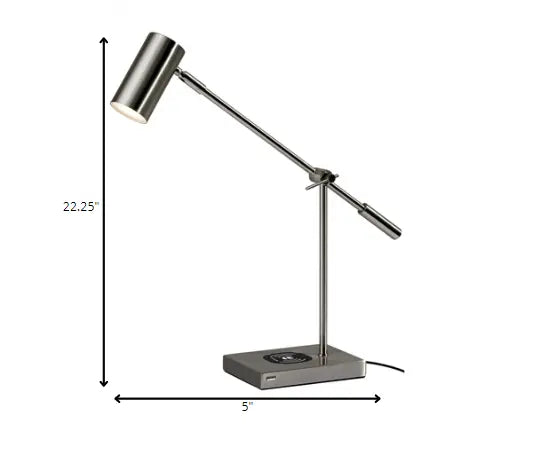 22" Black Metal Swing Arm LED Desk Lamp With USB And Antiqued Gold Cylinder Shade HomeRoots