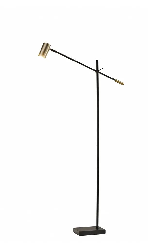 63" Black And Gold Adjustable LED Task Floor Lamp With Antiqued Brass Metal Cylinder Shade HomeRoots