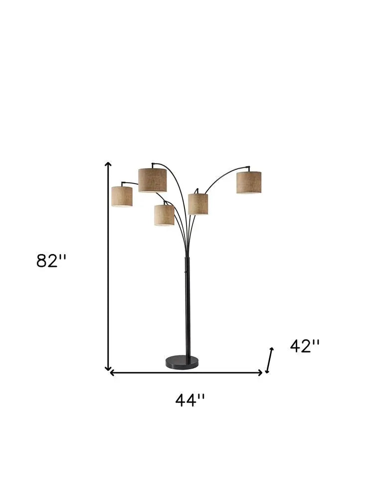 82" Bronze Five Light Tree Floor Lamp With Beige Fabric Drum Shade HomeRoots