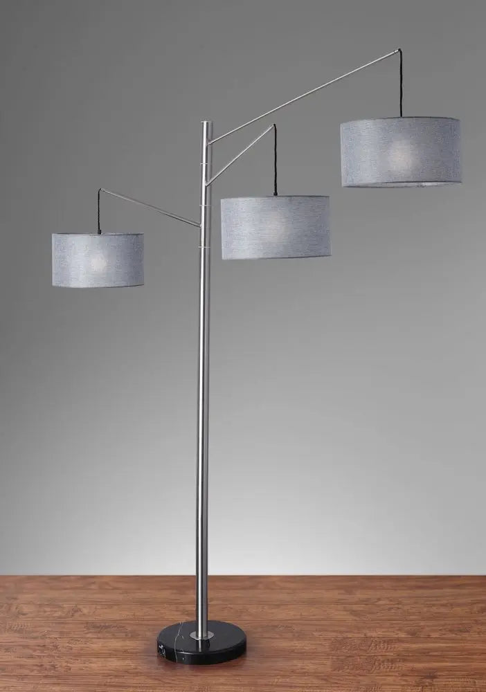91" Silver Three Light Tree Floor Lamp With Gray Linen Drum Shade HomeRoots