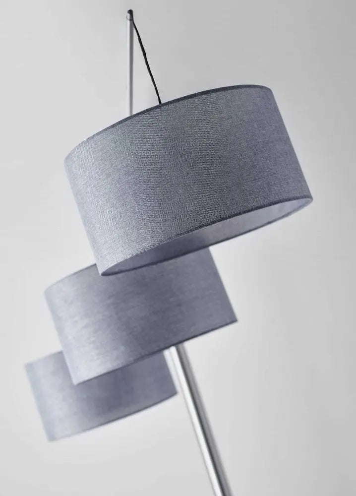 91" Silver Three Light Tree Floor Lamp With Gray Linen Drum Shade HomeRoots