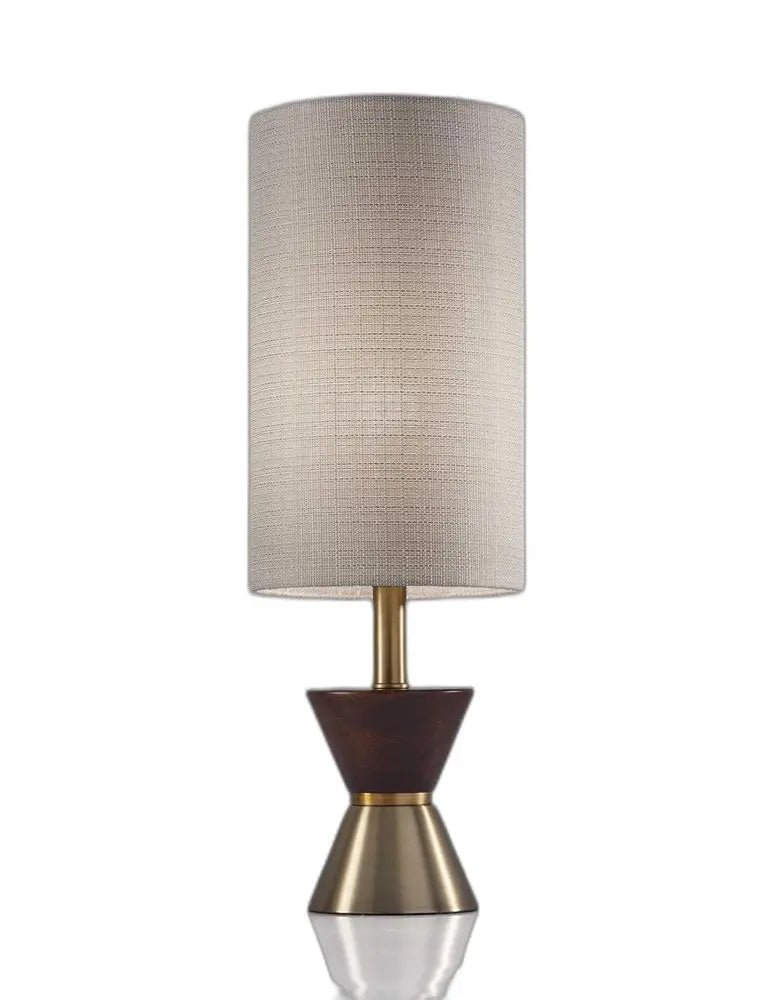 23" Brass Metal And Wood Table Lamp With Beige Drum Shade HomeRoots
