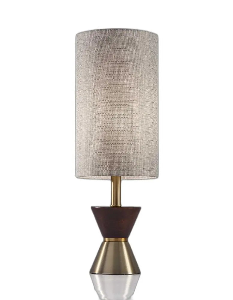 23" Brass Metal And Wood Table Lamp With Beige Drum Shade HomeRoots