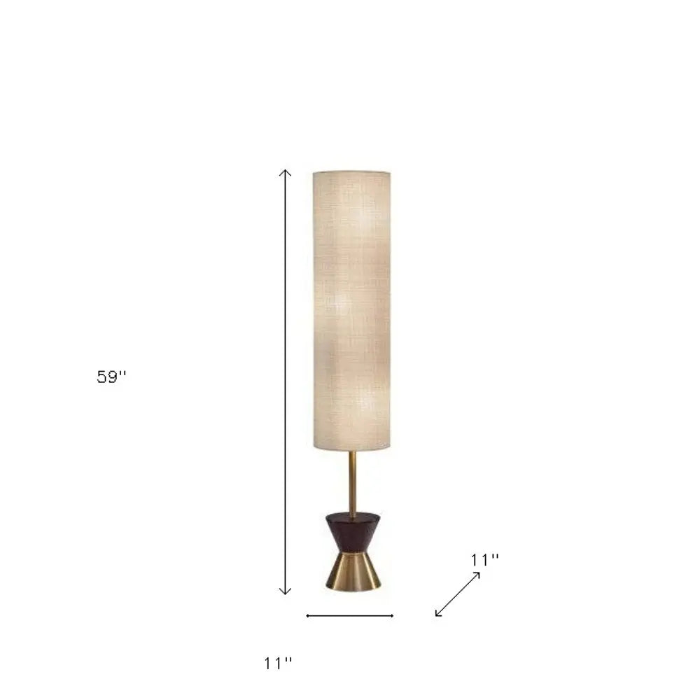 59" Brass Column With Beige Fabric Shade HomeRoots