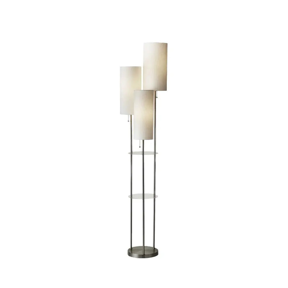 68" Silver Three Light Novelty Floor Lamp With White Linen Cylinder Shade HomeRoots
