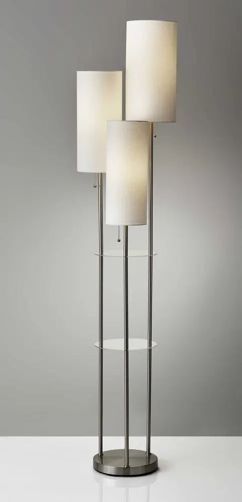 68" Silver Three Light Novelty Floor Lamp With White Linen Cylinder Shade HomeRoots