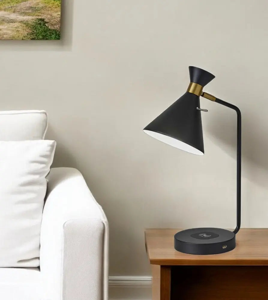 Asymmetrical Diabolo Black Metal Desk Lamp HomeRoots