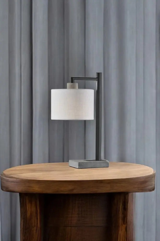 23" Gray Metal Novelty Table Lamp With White Empire Shade HomeRoots