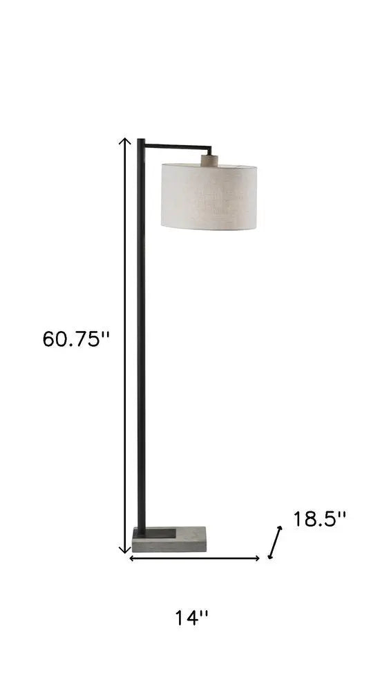61" Grey And Black Arc Floor Lamp With White Fabric Drum Shade HomeRoots