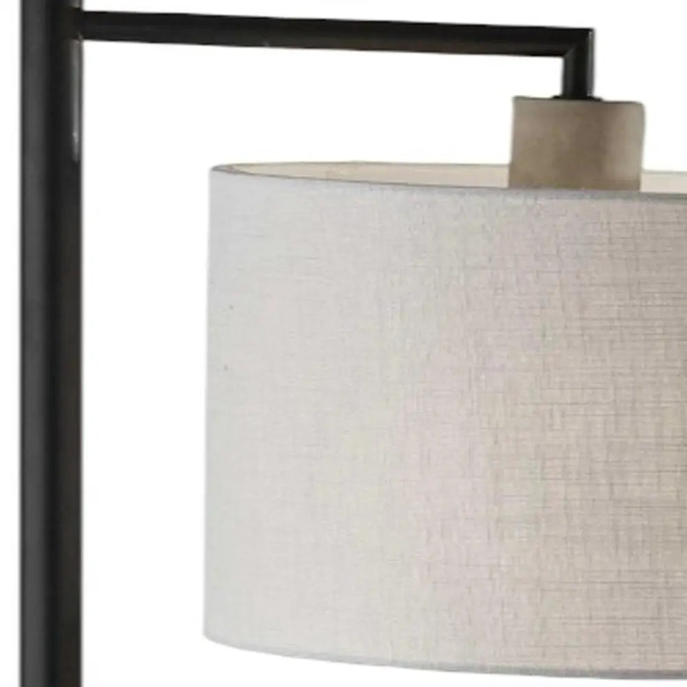 61" Grey And Black Arc Floor Lamp With White Fabric Drum Shade HomeRoots