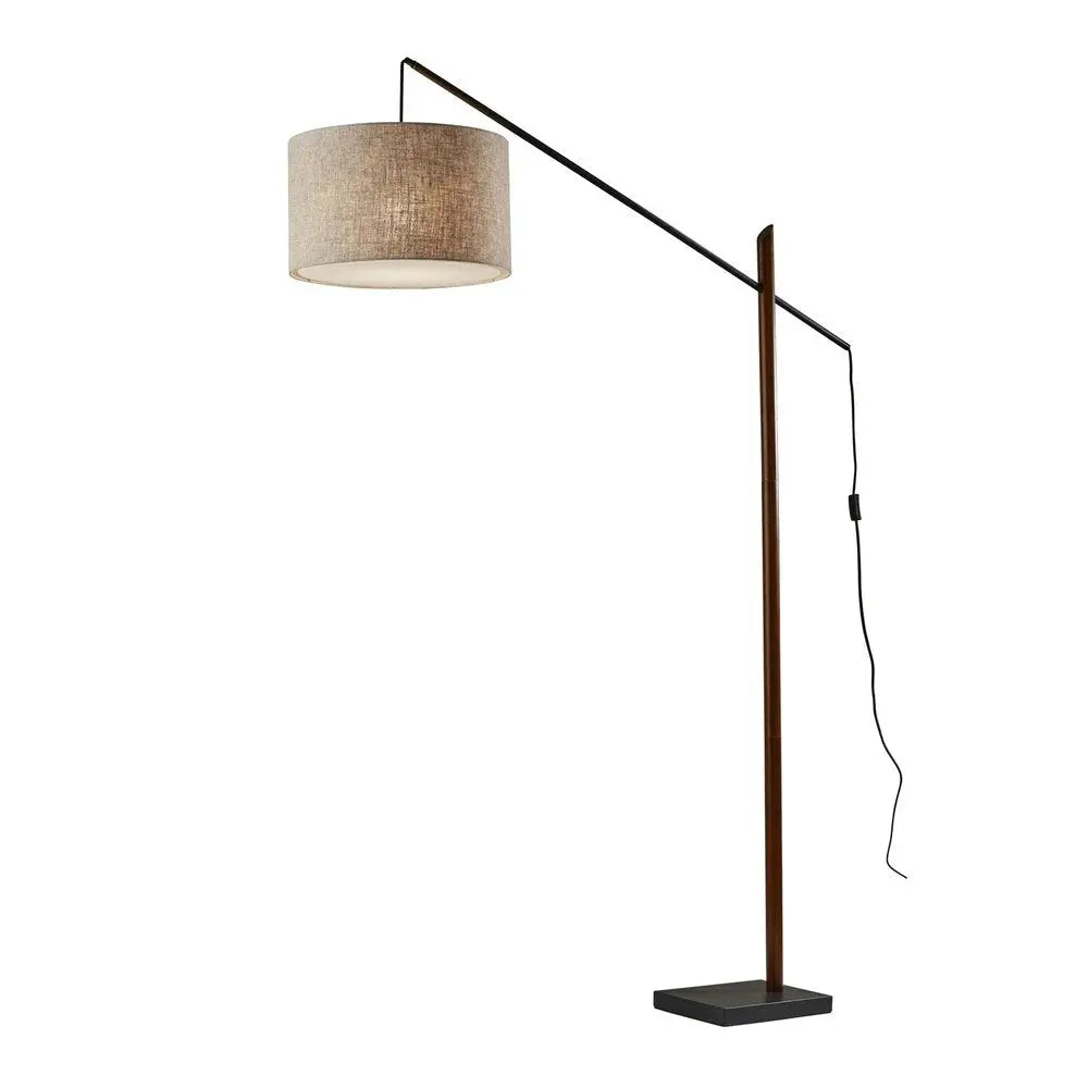 77" Beige And Black Swing Arm Floor Lamp With Beige Fabric Drum Shade HomeRoots