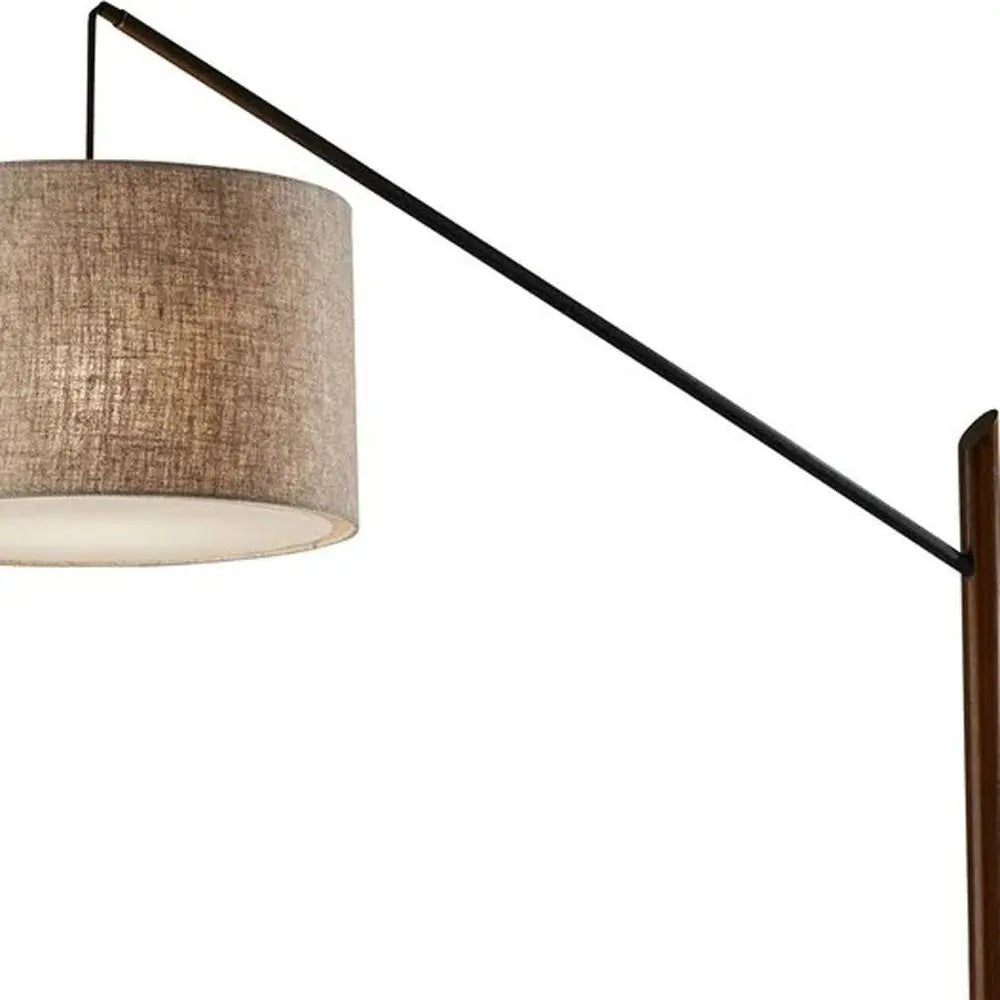77" Beige And Black Swing Arm Floor Lamp With Beige Fabric Drum Shade HomeRoots