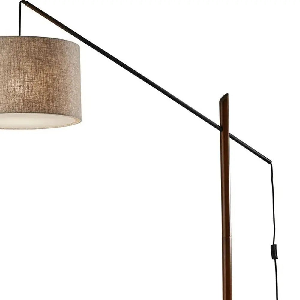77" Beige And Black Swing Arm Floor Lamp With Beige Fabric Drum Shade HomeRoots