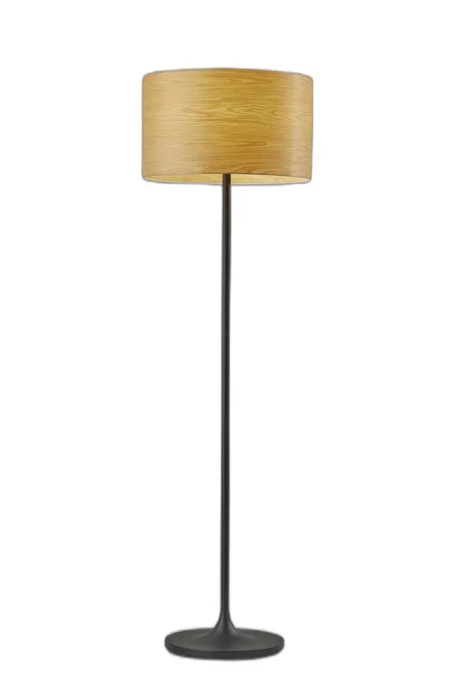 60" Brown And Black Floor Lamp With Brown Veneer Drum Shade HomeRoots