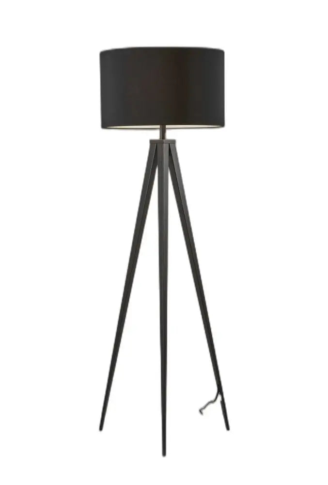62" Black Tripod Floor Lamp With Black Fabric Drum Shade HomeRoots
