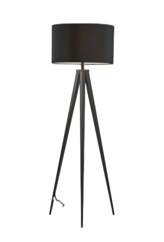 62" Black Tripod Floor Lamp With Black Fabric Drum Shade HomeRoots
