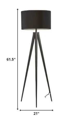 62" Black Tripod Floor Lamp With Black Fabric Drum Shade HomeRoots