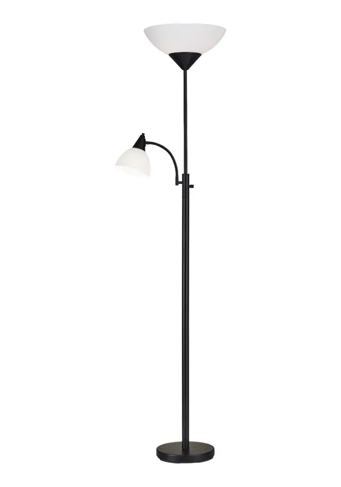 71" Two Light Torchiere Floor Lamp With White Acrylic Bowl Shades HomeRoots