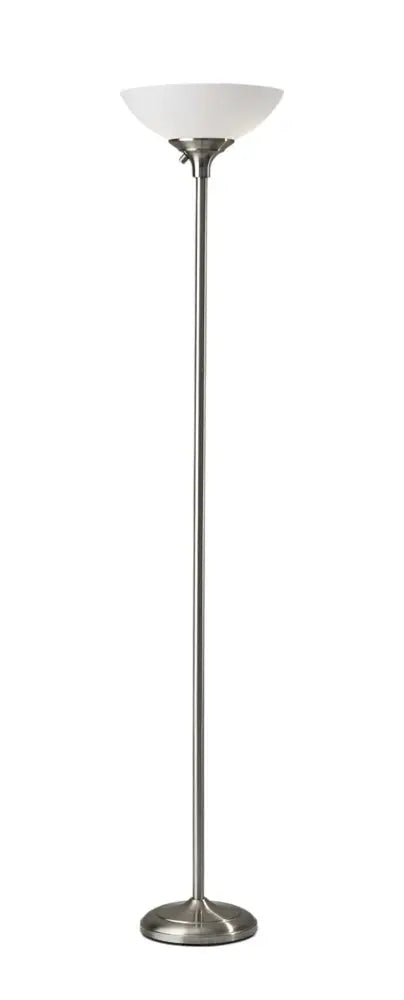 71" Silver Metal Torchiere Floor Lamp With White Bowl Shade HomeRoots