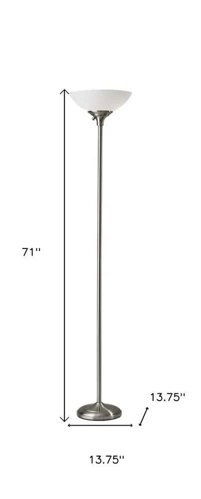 71" Silver Metal Torchiere Floor Lamp With White Bowl Shade HomeRoots
