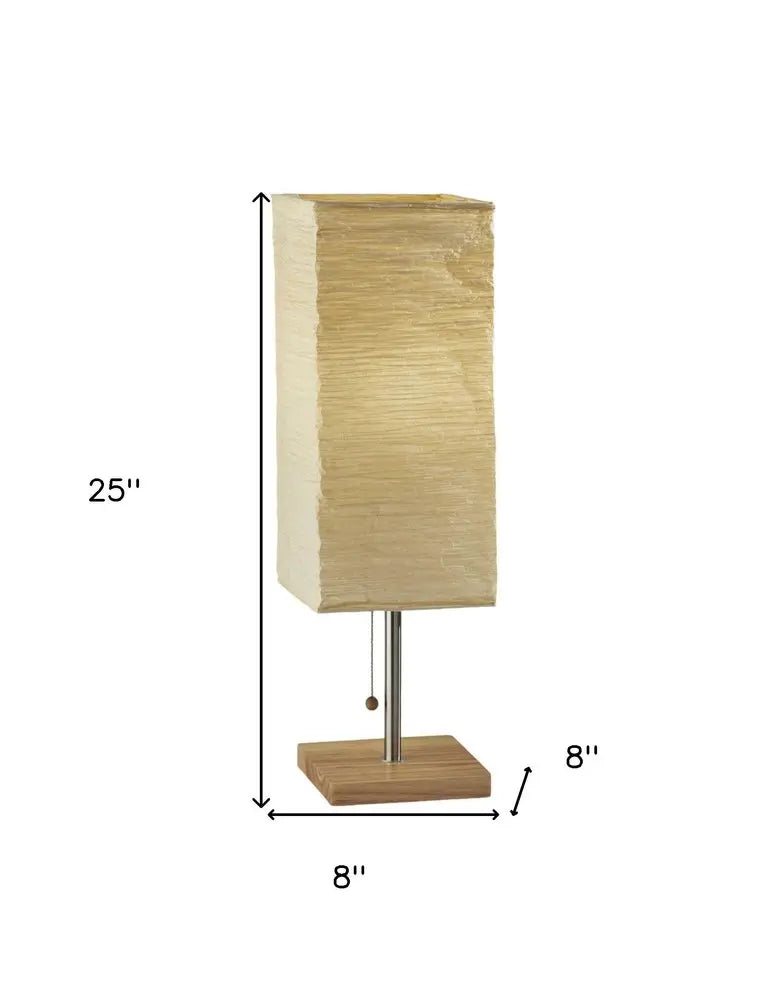 25" Natural Solid Wood And Silver Metal Table Lamp Beige Paper Shade HomeRoots