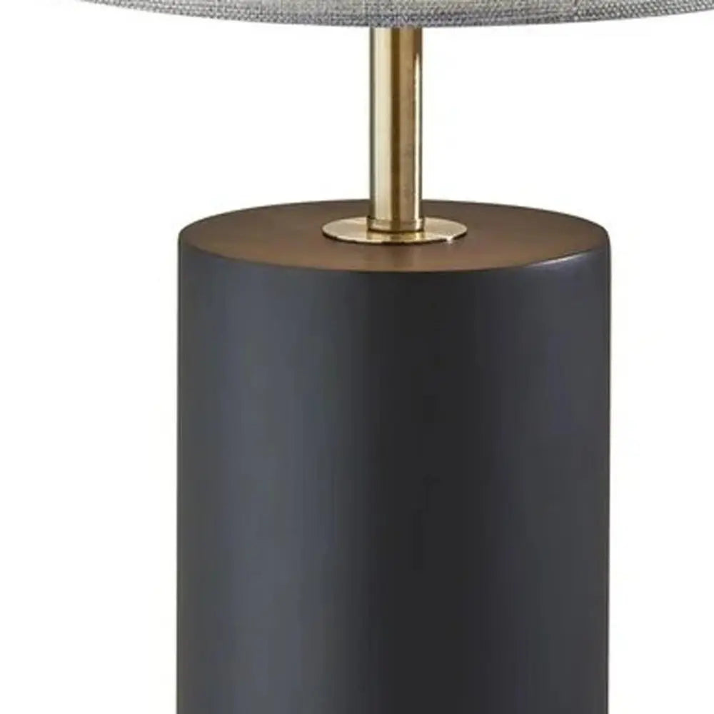 Black Wood Circular Block Table Lamp HomeRoots