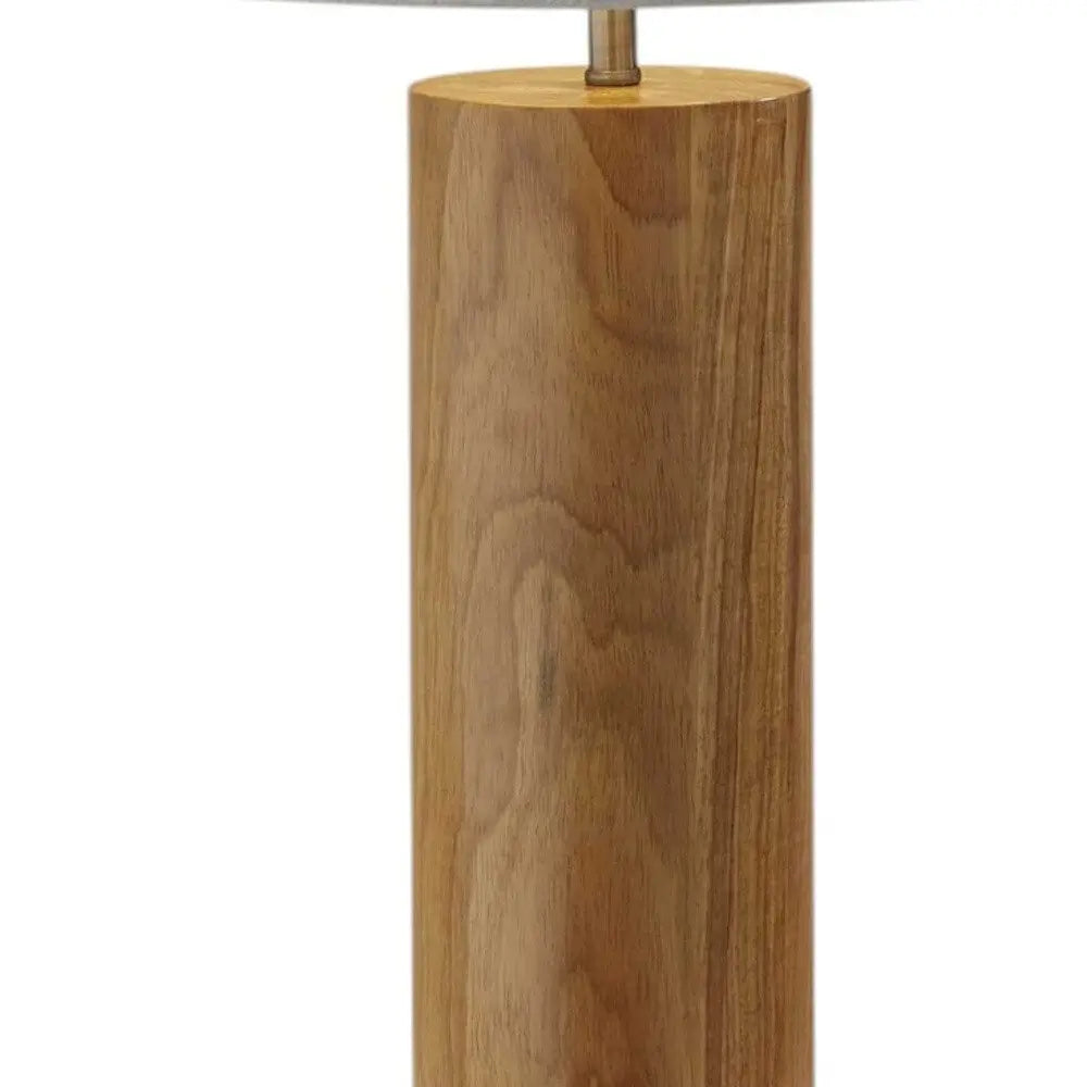 26" Natural Solid Wood Cylinder Table Lamp With White Cone Shade HomeRoots