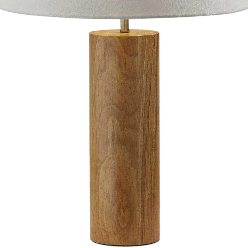 26" Natural Solid Wood Cylinder Table Lamp With White Cone Shade HomeRoots