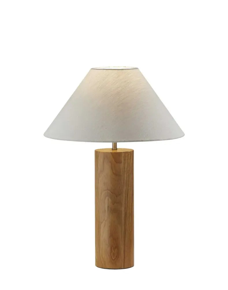 26" Natural Solid Wood Cylinder Table Lamp With White Cone Shade HomeRoots