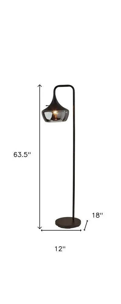 64" Black Task Floor Lamp With Black Glass Bowl Shade HomeRoots