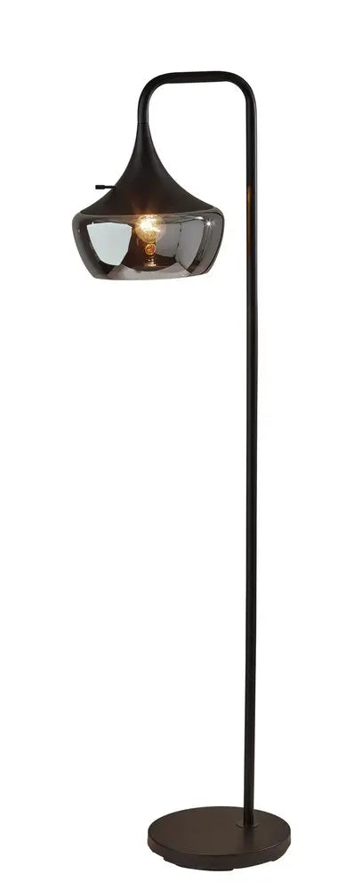 64" Black Task Floor Lamp With Black Glass Bowl Shade HomeRoots