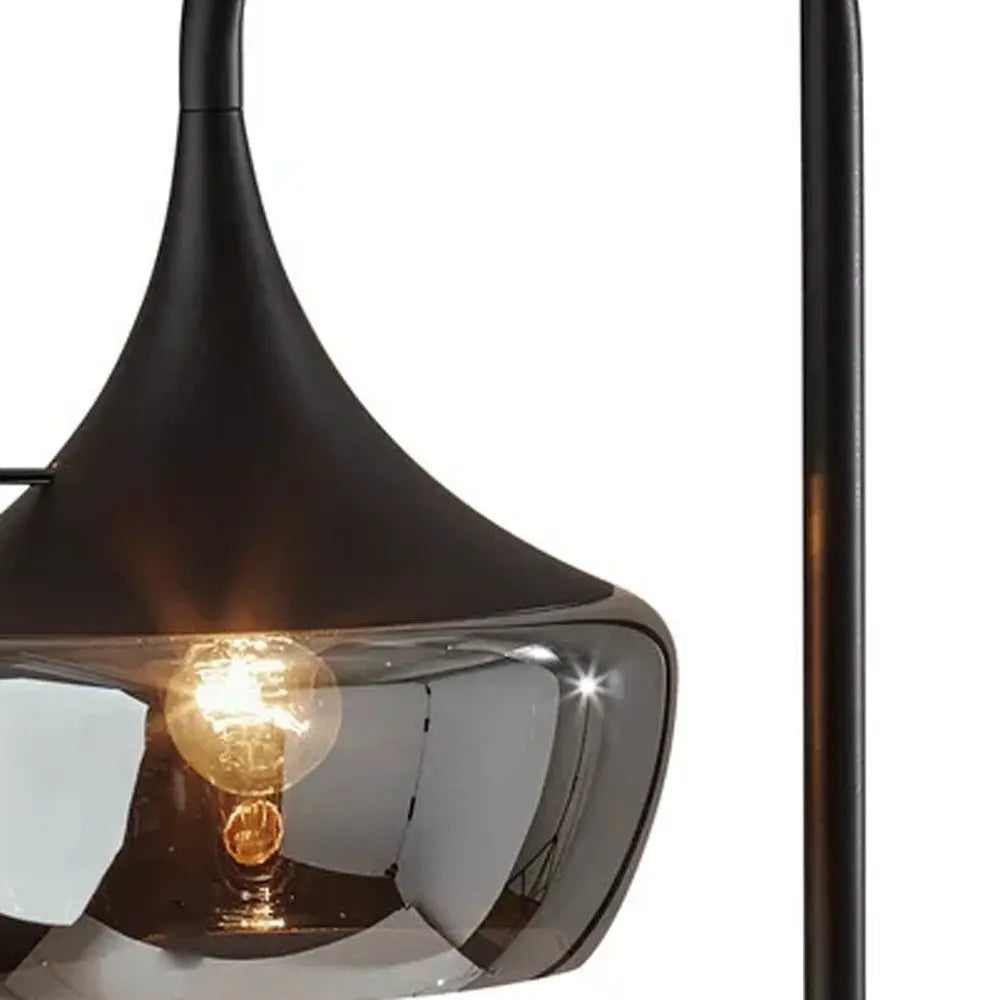 64" Black Task Floor Lamp With Black Glass Bowl Shade HomeRoots