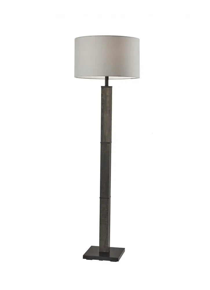 62" Black Wood And Metal Floor Lamp With Light Gray Fabric Drum Shade HomeRoots