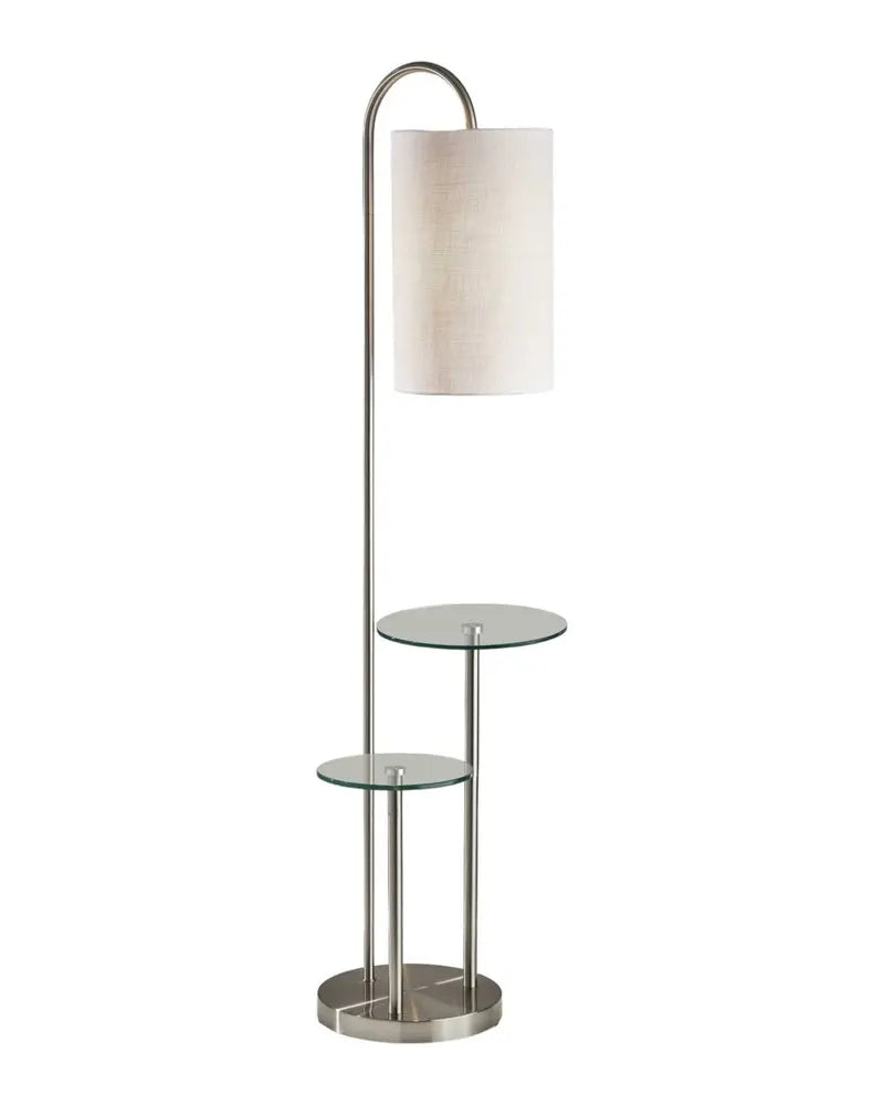 66" Silver Tray Table Floor Lamp With White Fabric Drum Shade HomeRoots