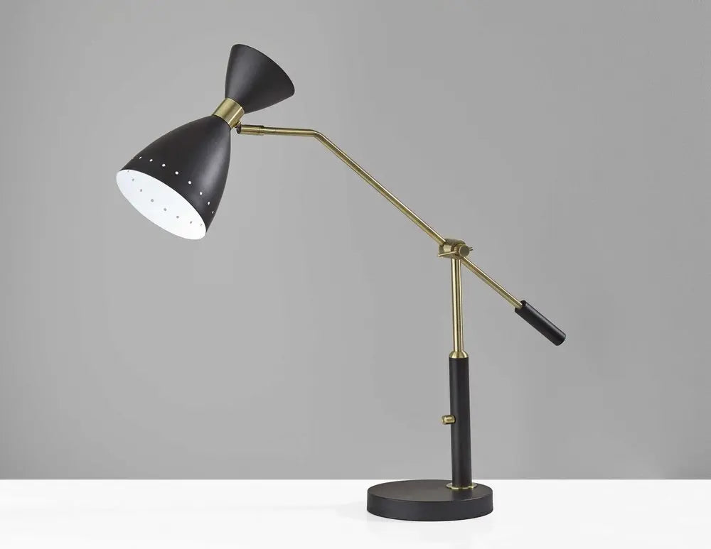 32" Black And Gold Metal Desk Lamp With Cinched Cone Shade HomeRoots