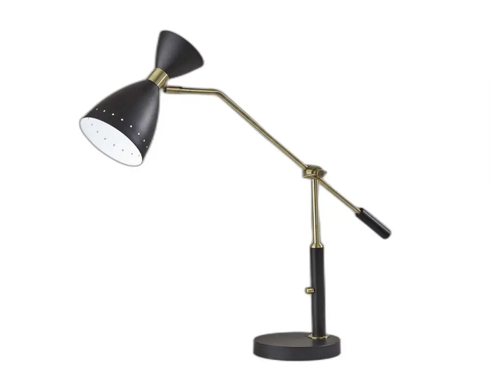 32" Black And Gold Metal Desk Lamp With Cinched Cone Shade HomeRoots