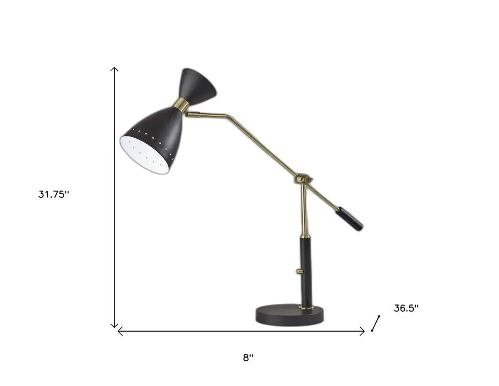 32" Black And Gold Metal Desk Lamp With Cinched Cone Shade HomeRoots