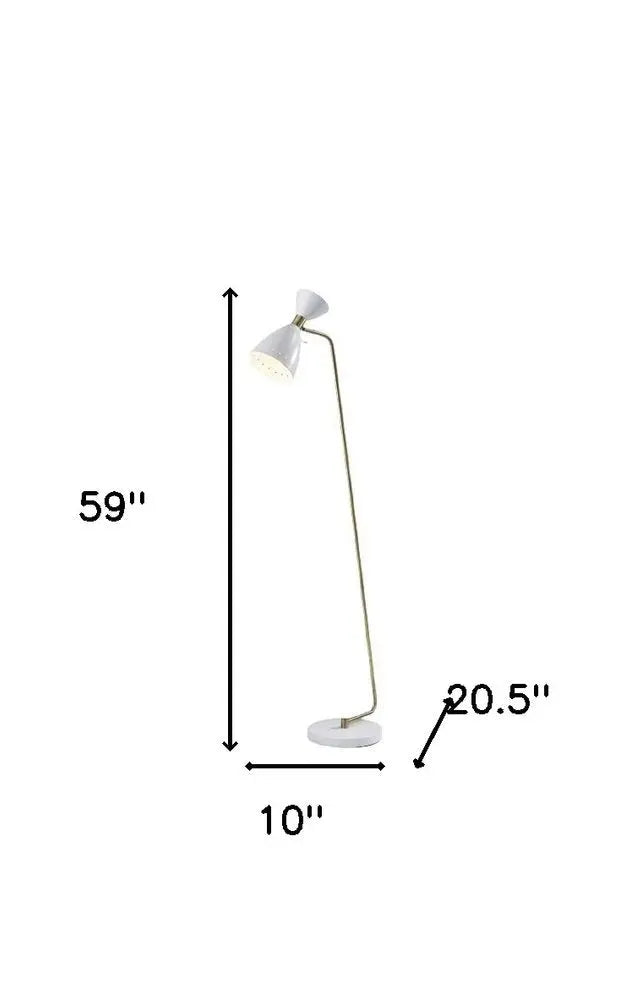 59" Gold And White Task Floor Lamp With White Metal Cone Shade HomeRoots