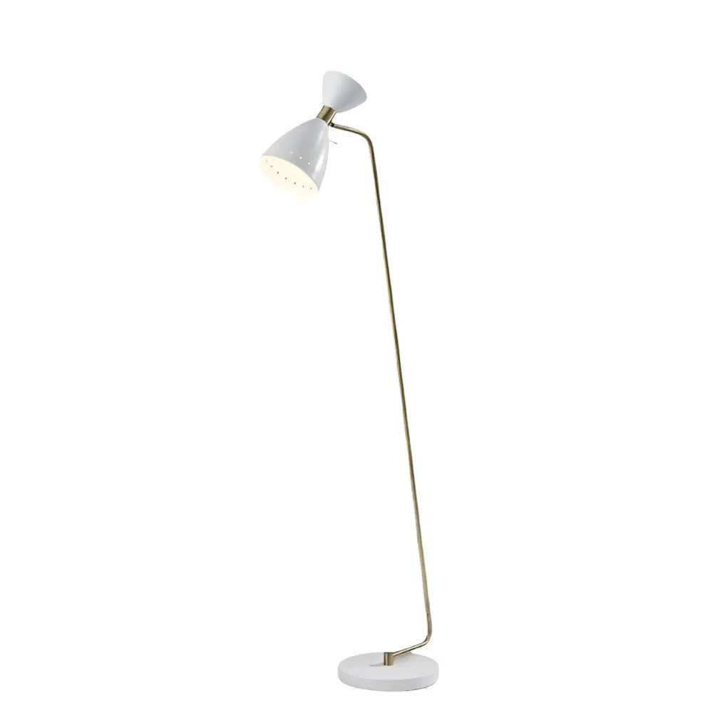 59" Gold And White Task Floor Lamp With White Metal Cone Shade HomeRoots