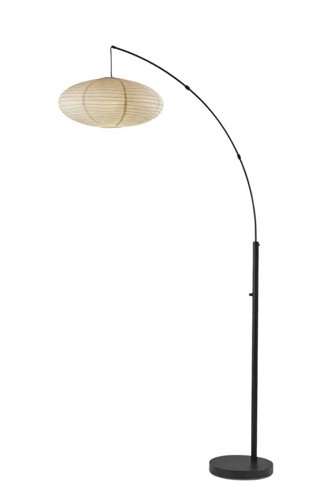80" Beige And Black Arc Floor Lamp With Beige Paper Globe Shade HomeRoots
