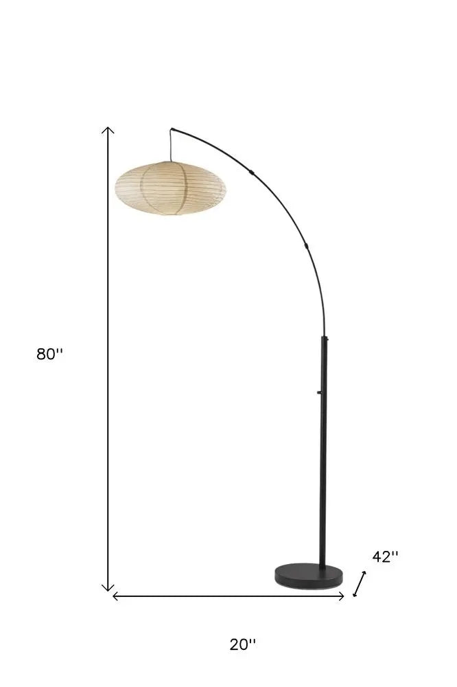 80" Beige And Black Arc Floor Lamp With Beige Paper Globe Shade HomeRoots