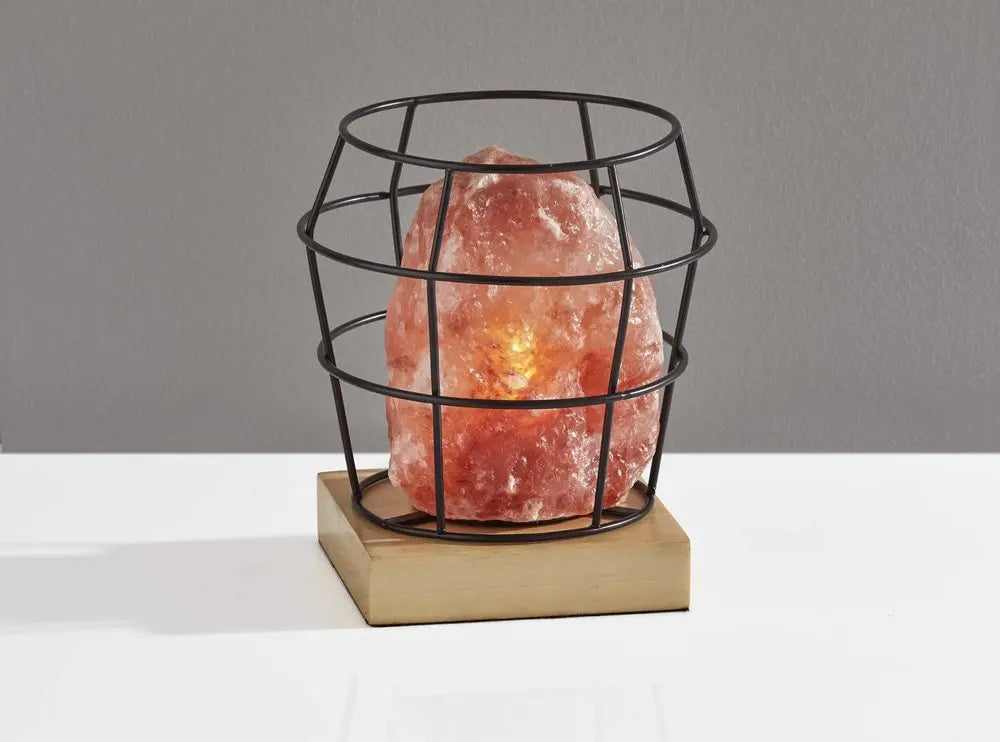 8" Himalayan Salt Accent Lamp With Black Cage Shade HomeRoots