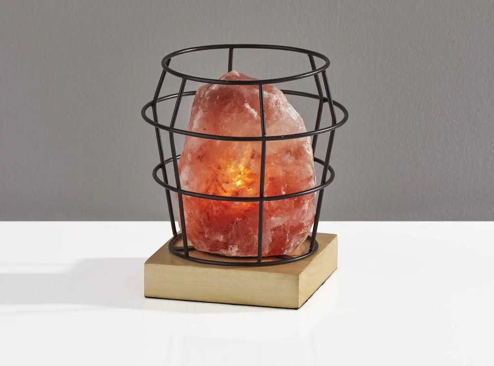 8" Himalayan Salt Accent Lamp With Black Cage Shade HomeRoots